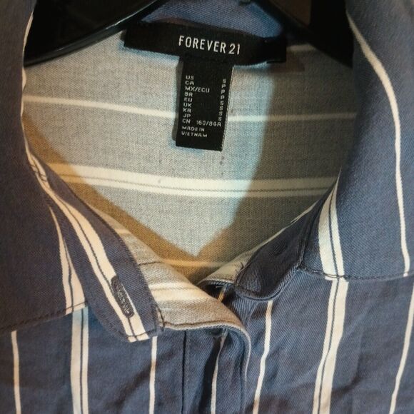 FOREVER 21 Button Down Long Sleeve Blue Striped Casual Shirt Women's Size Small - Picture 5 of 9